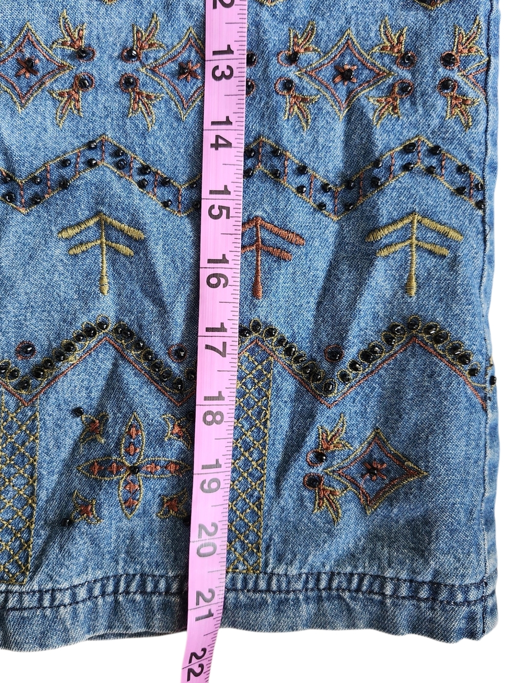 Vintage Embroidered Beaded Denim Shirt | Boho Western Festival | Large - Picture 8 of 8